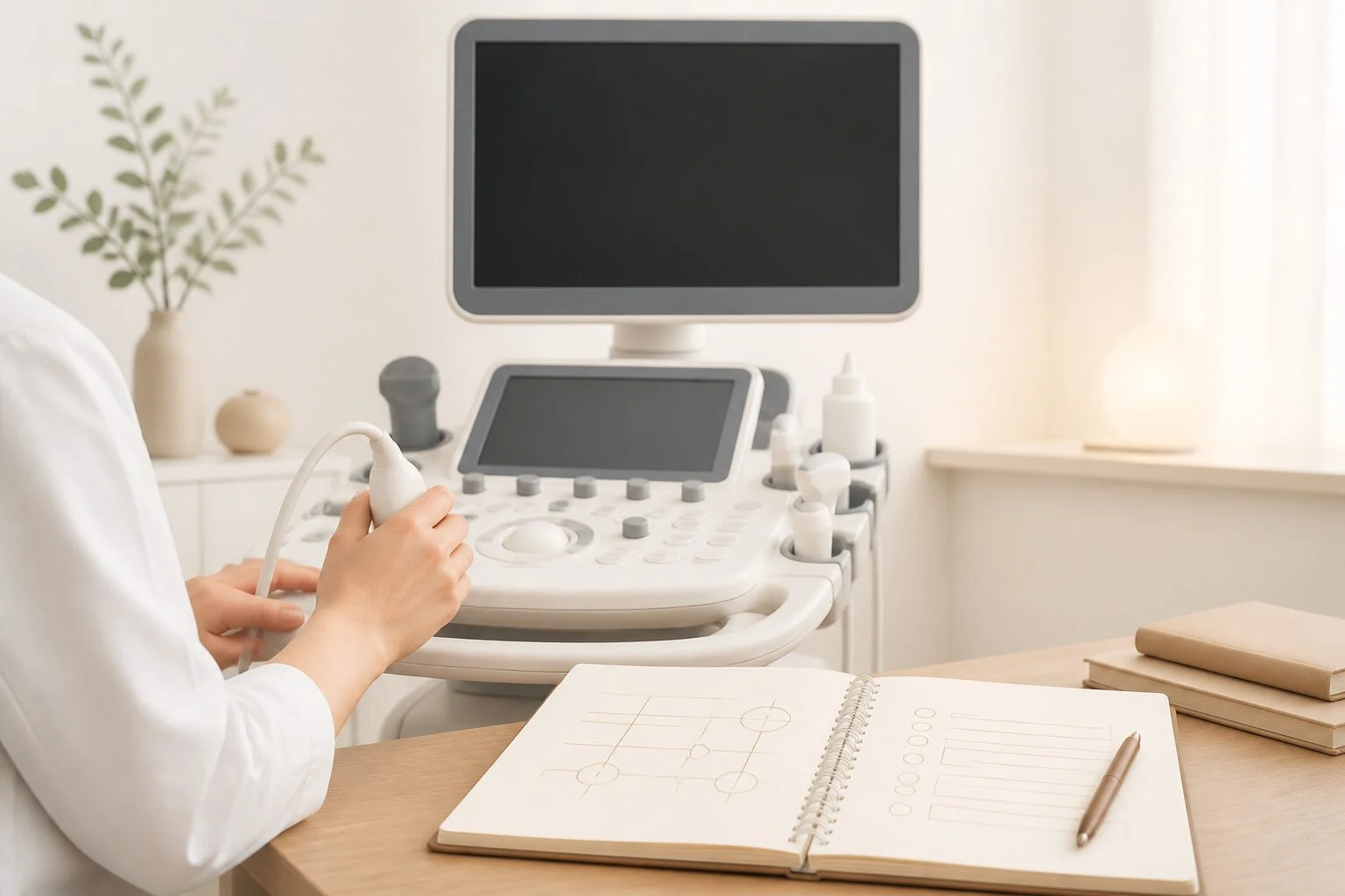 超音波装置を使った臨床検査技師向けのエコー実技練習の様子